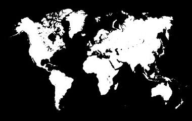 Wall Mural - white world map on black background - stock vector