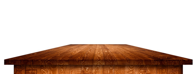Wall Mural - Rustic wooden table vintage style with clipping path in perspective view for product placement or montage with focus to table. Wooden board surface.