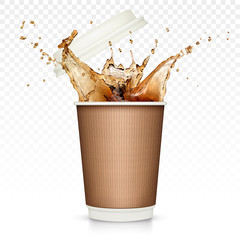 Sticker - Coffee splash in paper cup isolated on transparent background