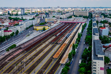 Wall Mural - Aerial view of the Bucharest North train station in Bucharest, Romania.