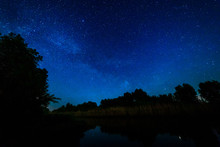 Milky Way And Starry Sky Over The Lake.