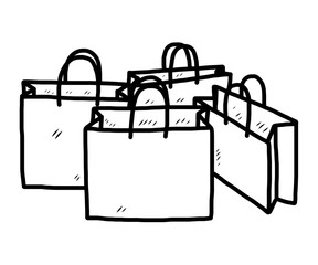 Wall Mural - four shopping bags / cartoon vector and illustration, black and white, hand drawn, sketch style, isolated on white background.