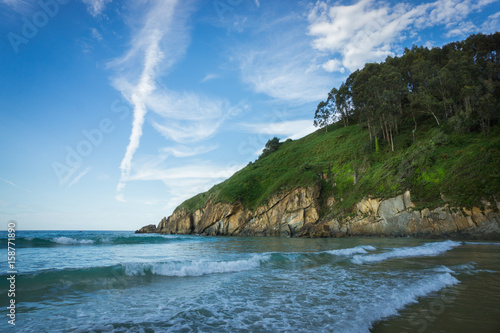 Beautiful beach in the north of Spain, nature of Asturias in warm summer day Poster