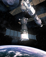 Wall Mural - spacecraft is preparing to dock with international space station
