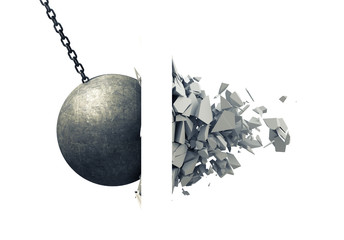 Metallic Wrecking Ball Shattering Wall