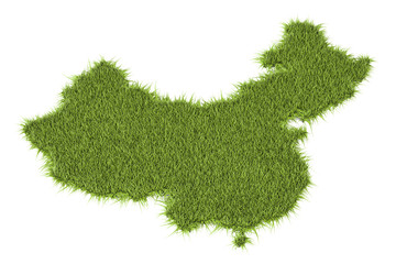 china map from green grass, 3d rendering