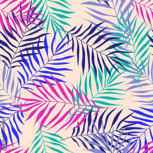 Seamless pattern leaves vector illustration nature design floral summer plant...