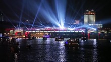 International Festival "Circle Of Light". Laser Video Mapping Show Onthe Bridge In Moscow, Russia. 3D Projection Mapping