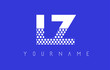 LZ L Z Dotted Letter Logo Design with Blue Background.
