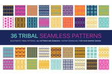 Set Of 36 Tribal Seamless Patterns.