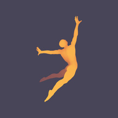 Jumping Man. 3D Model of Man. Human Body. Sport Symbol. Design Element for Business, Science and Technology. Vector Illustration.