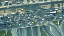Aerial Top Down Shot Of A Traffic Jam On A Car Road Intersection In The Rush Hour. 4K Video