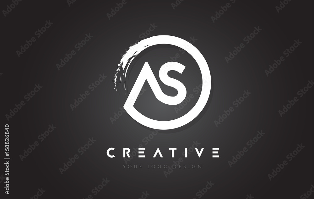 AS Circular Letter Logo with Circle Brush Design and Black Background ...