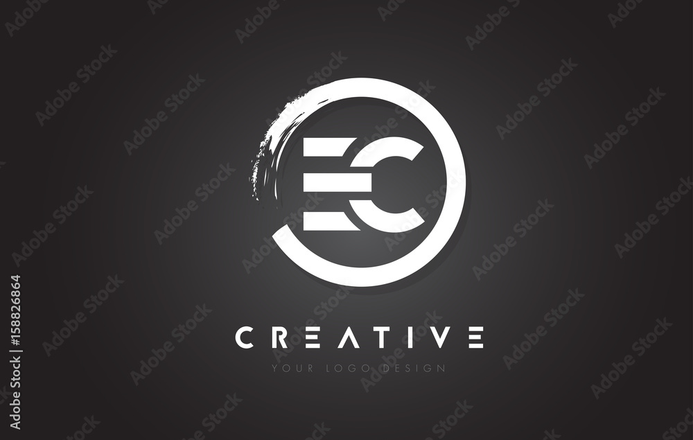 EC Circular Letter Logo with Circle Brush Design and Black Background. - obrazy, fototapety, plakaty 