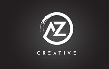 AZ Circular Letter Logo With Circle Brush Design And Black Background.