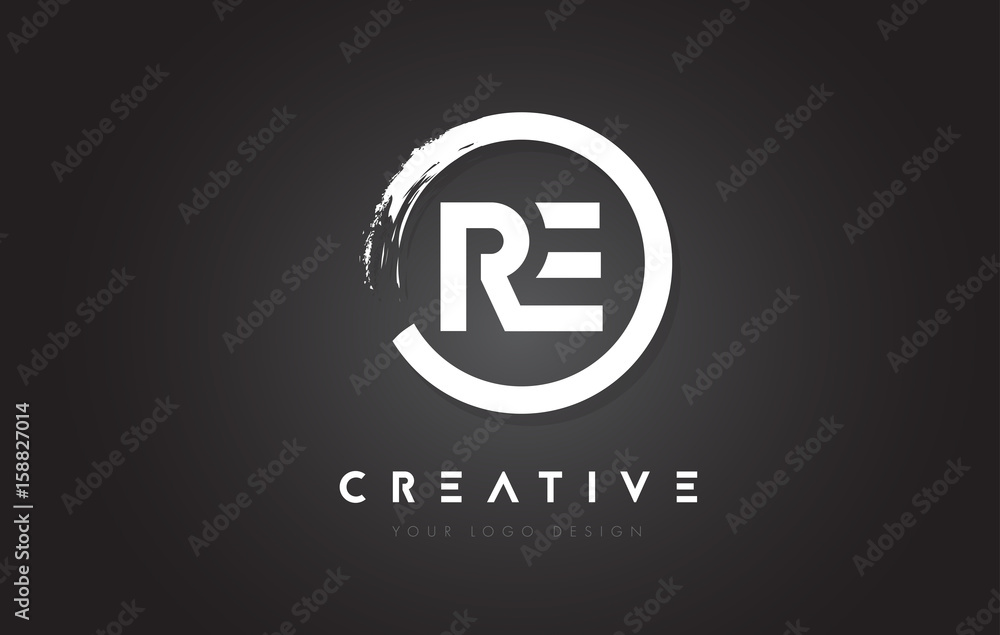 RE Circular Letter Logo with Circle Brush Design and Black Background ...