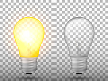Lighted And Switched Off Light Bulb On A Transparent Background. Vector Illustration.
