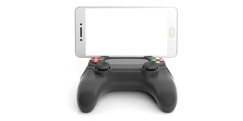 Wall Mural - Video games console controller and a smartphone. 3d illustration