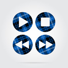 Blue, Black Tartan Icon - Music Control Buttons