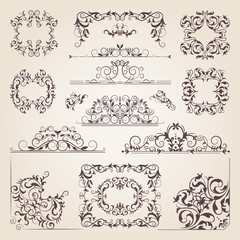 Sticker - vintage old banners, swirls, corners and different borders. vector decorative frames. design element