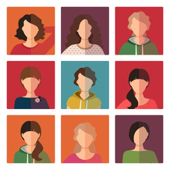 Wall Mural - Young girls avatar icons set