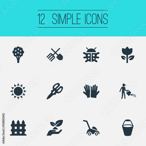 Vector Illustration Set Of Simple Garden Icons Elements Apple