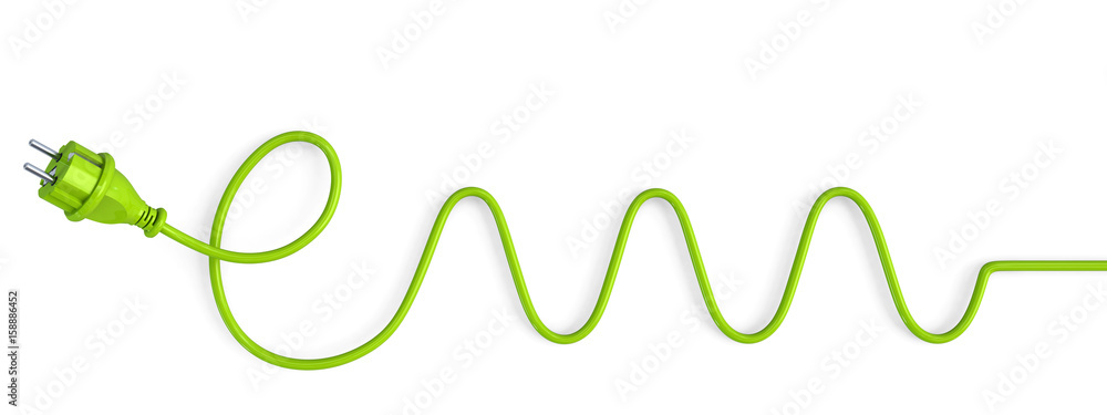 Green power plug bent in a electric waves shape - obrazy, fototapety, plakaty 