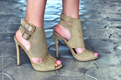 Sexy Female Feet In High Heels With Studs And Straps Outdoor Shot Buy This Stock Photo And Explore Similar Images At Adobe Stock Adobe Stock