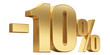 © 3dddcharacter - 3d render illustration. Golden ten percent on a white background.