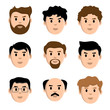 Flat set of men face icons, vector illustration