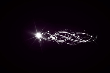 Wall Mural - Abstract vector glowing magic star light effect from the neon blur of curved lines. Glittering stars dust trail from the side.flying comet on a transparent background.
