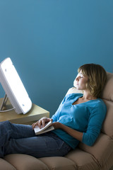 Wall Mural - model light therapy lamps emit white light imitating daylight they are used, between among other thi