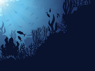 Underwater Coral Reef Background with Fishes. 