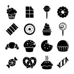 Wall Mural - Sweets candy cakes icons set, simple style