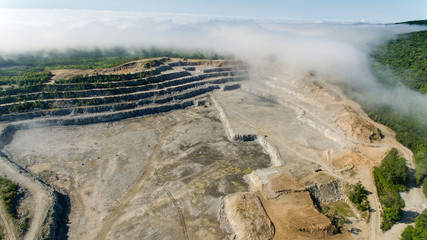 Wall Mural - Stone quarry. Aerial view over the building materials processing factory. View from above.