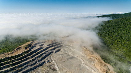 Wall Mural - Stone quarry. Aerial view over the building materials processing factory. View from above.