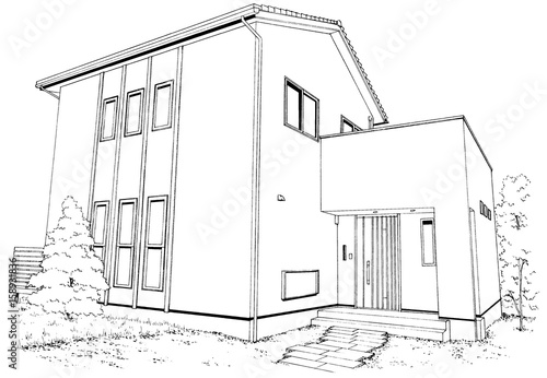 Zdjęcie XXL Kreskówka stylowy pióro wizerunku ilustraci dom