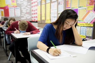 Wall Mural - students doing the exam in classroom