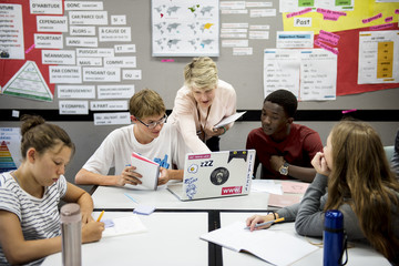 Wall Mural - group of students learning in classroom