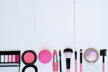 collection of make up and cosmetic beauty products arranged