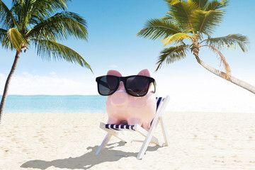 Wall Mural - Piggybank With Sunglasses On Deck Chair