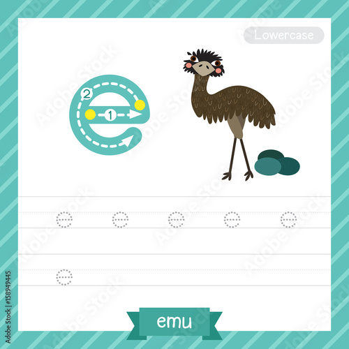 letter-e-lowercase-tracing-practice-worksheet-with-emu-for-kids-learning-to-write-vector