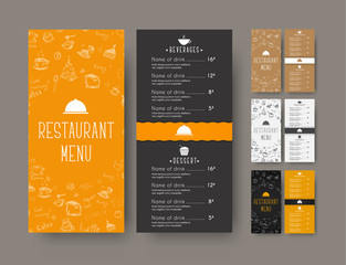 Fototapete - set of coffee narrow menu for a cafe or restaurant. A flyer template with hand drawings and a wavy strip. Vector illustration