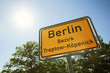 City of Berlin information road sign with a sunny blue sky background