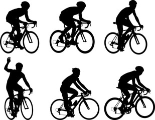 Poster - racing bicyclists silhouettes collection - vector