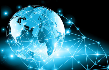 Best Internet Concept of global business. Globe, glowing lines on technological background. Wi-Fi, rays, symbols Internet, 3D illustration