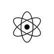 Atom logo. Science sign. Nuclear icon. Electrons and protons. Isolated on white