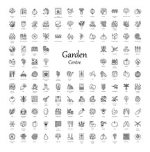 Garden Centre Elements. Vector Line Icon Collection. Indoor And Outdoor Plants. Agriculture Items.