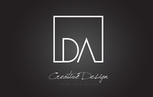 DA Square Frame Letter Logo Design With Black And White Colors.