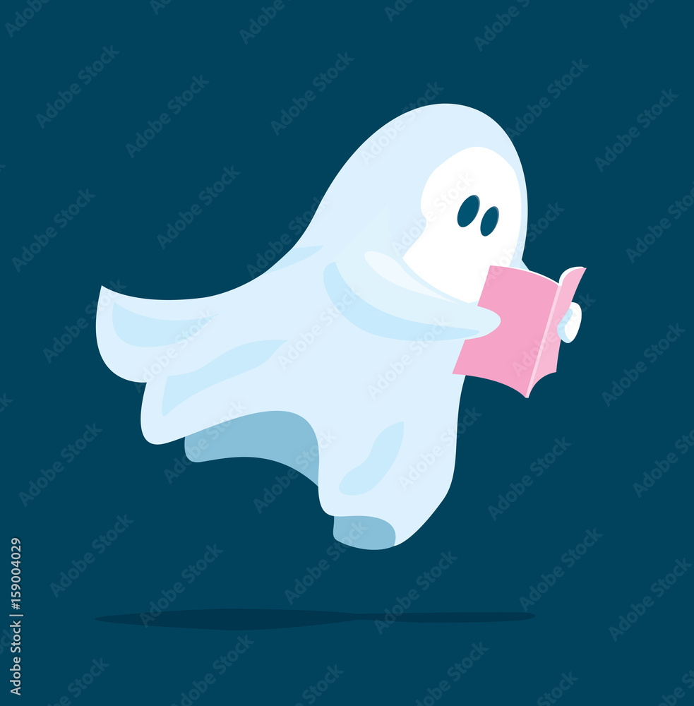 Cute ghost reading a book Stock Vector | Adobe Stock